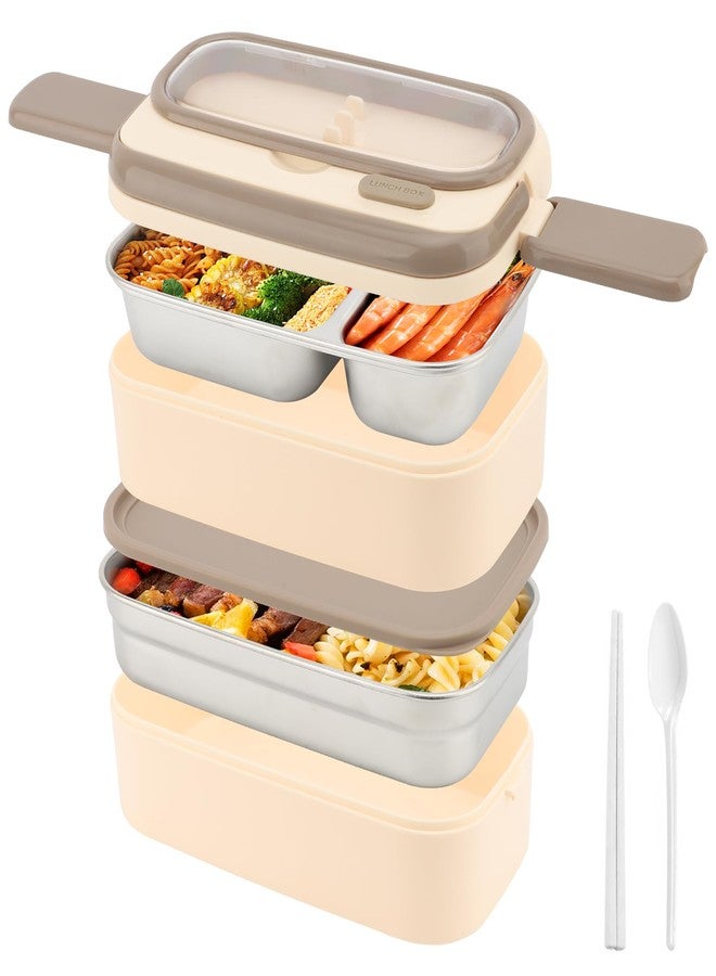 MEKOTRIN Lunch Box, Stackable 2 Layer Box for Men Women, 47.3oz/1400ml Reusable Leak-Proof Lunch Containers with Spoon Chopsticks and Thermal Bag for Adult Party Car Office - Image 1